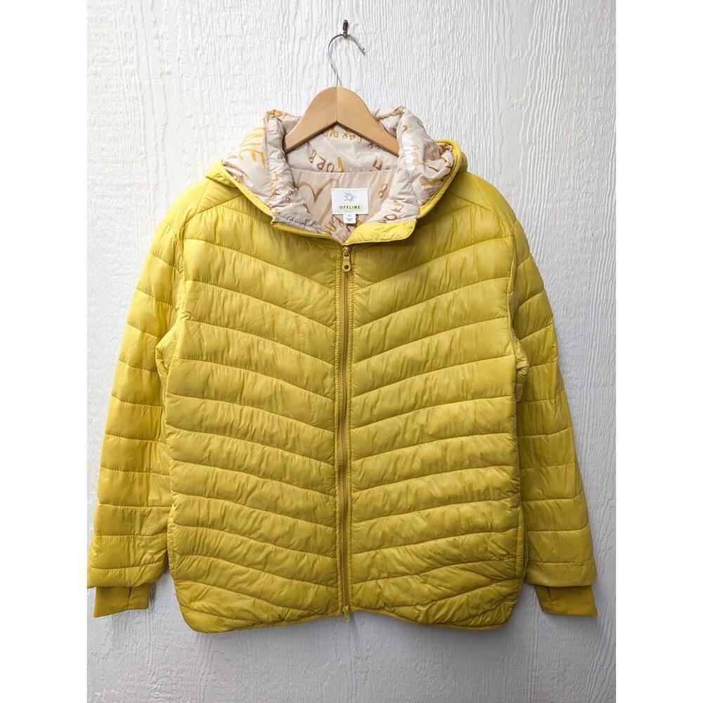 Offline by Aerie Yellow Puffer Quilted Jacket with Hood Women's Size Small